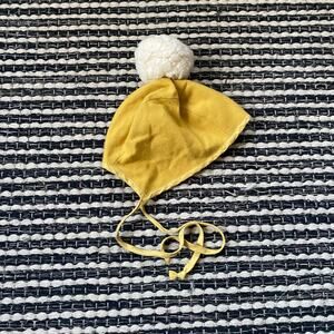 🌿Briar Baby Toddler Mustard Yellow Wool Bonnet Tie Pom Hat 18/24M